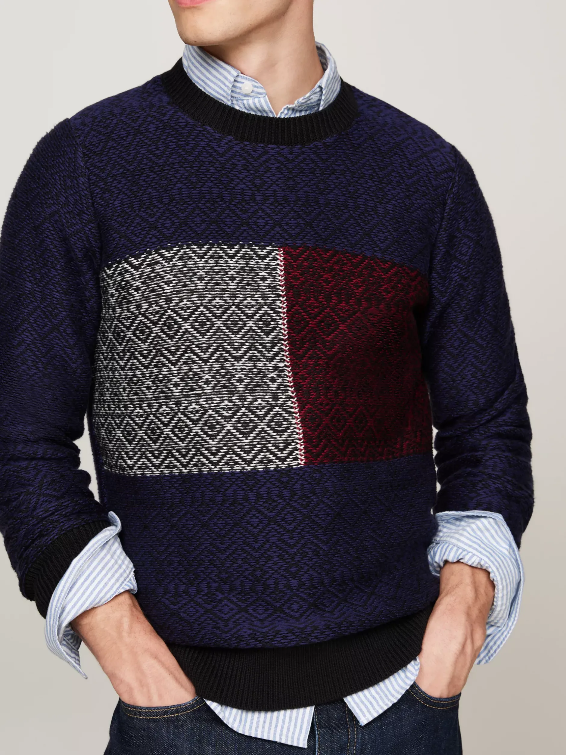 Swetry Z Okrągłym Dekoltem|Swetry*Tommy Hilfiger Sweter Z Okrągłym Dekoltem I Flagą DESERT SKY / MULTI