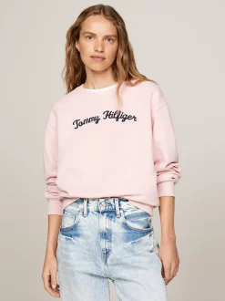Bluzy Dresowe & Z Kapturem*Tommy Hilfiger Sweter Z Okrągłym Dekoltem I Wyhaftowanym Logo DELICATE PINK