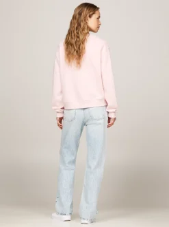 Bluzy Dresowe & Z Kapturem*Tommy Hilfiger Sweter Z Okrągłym Dekoltem I Wyhaftowanym Logo DELICATE PINK