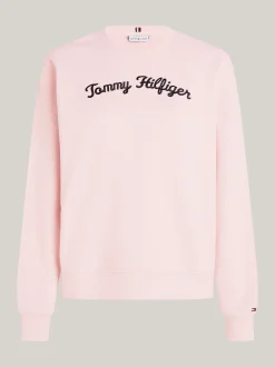 Bluzy Dresowe & Z Kapturem*Tommy Hilfiger Sweter Z Okrągłym Dekoltem I Wyhaftowanym Logo DELICATE PINK