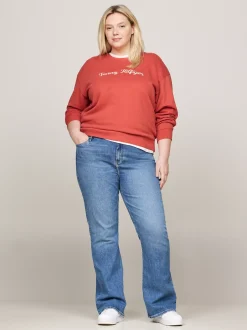 Bluzy Dresowe & Z Kapturem*Tommy Hilfiger Sweter Z Okrągłym Dekoltem Curve Z Logo TERRA RED
