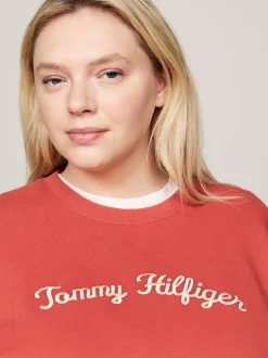 Bluzy Dresowe & Z Kapturem*Tommy Hilfiger Sweter Z Okrągłym Dekoltem Curve Z Logo TERRA RED