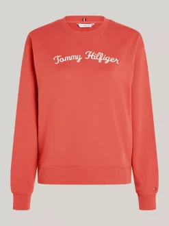 Bluzy Dresowe & Z Kapturem*Tommy Hilfiger Sweter Z Okrągłym Dekoltem Curve Z Logo TERRA RED