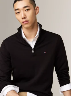 Sweter Z Zamkiem|Swetry*Tommy Hilfiger Sweter Z Półgolfem I Krótkim Zamkiem BLACK