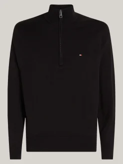 Sweter Z Zamkiem|Swetry*Tommy Hilfiger Sweter Z Półgolfem I Krótkim Zamkiem BLACK