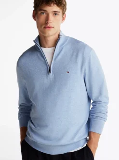 Sweter Z Zamkiem|Swetry*Tommy Hilfiger Sweter Z Półgolfem I Krótkim Zamkiem VESSEL BLUE HEATHER