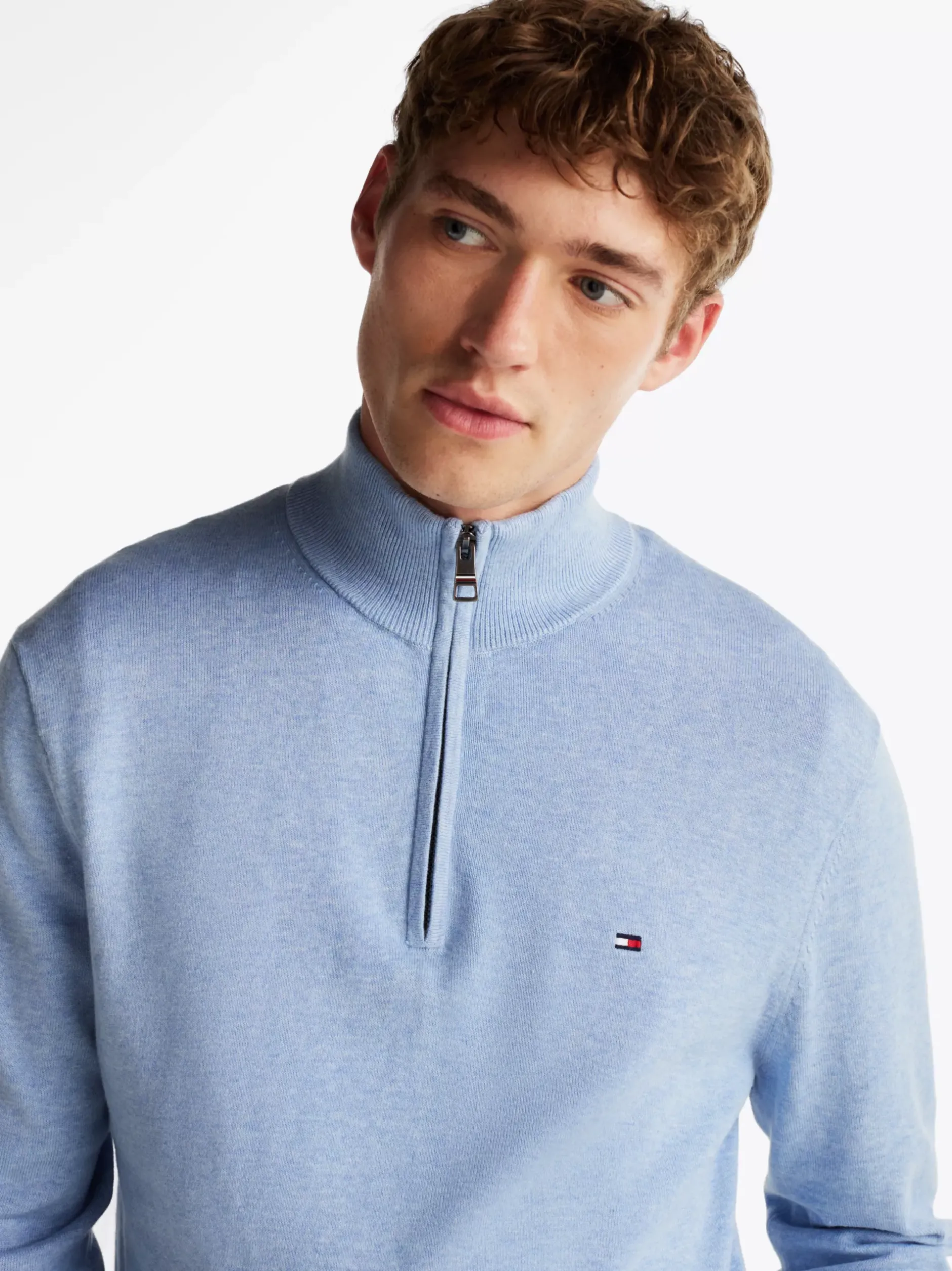 Sweter Z Zamkiem|Swetry*Tommy Hilfiger Sweter Z Półgolfem I Krótkim Zamkiem VESSEL BLUE HEATHER
