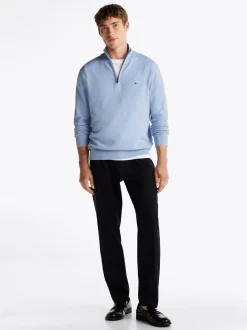 Sweter Z Zamkiem|Swetry*Tommy Hilfiger Sweter Z Półgolfem I Krótkim Zamkiem VESSEL BLUE HEATHER