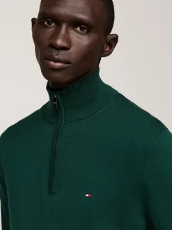 Sweter Z Zamkiem|Swetry*Tommy Hilfiger Sweter Z Półgolfem I Krótkim Zamkiem ORNAMENTAL GREEN