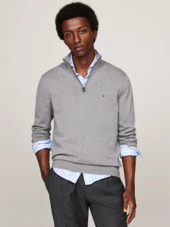 Sweter Z Zamkiem|Swetry*Tommy Hilfiger Sweter Z Półgolfem I Krótkim Zamkiem MEDIUM GREY HEATHER