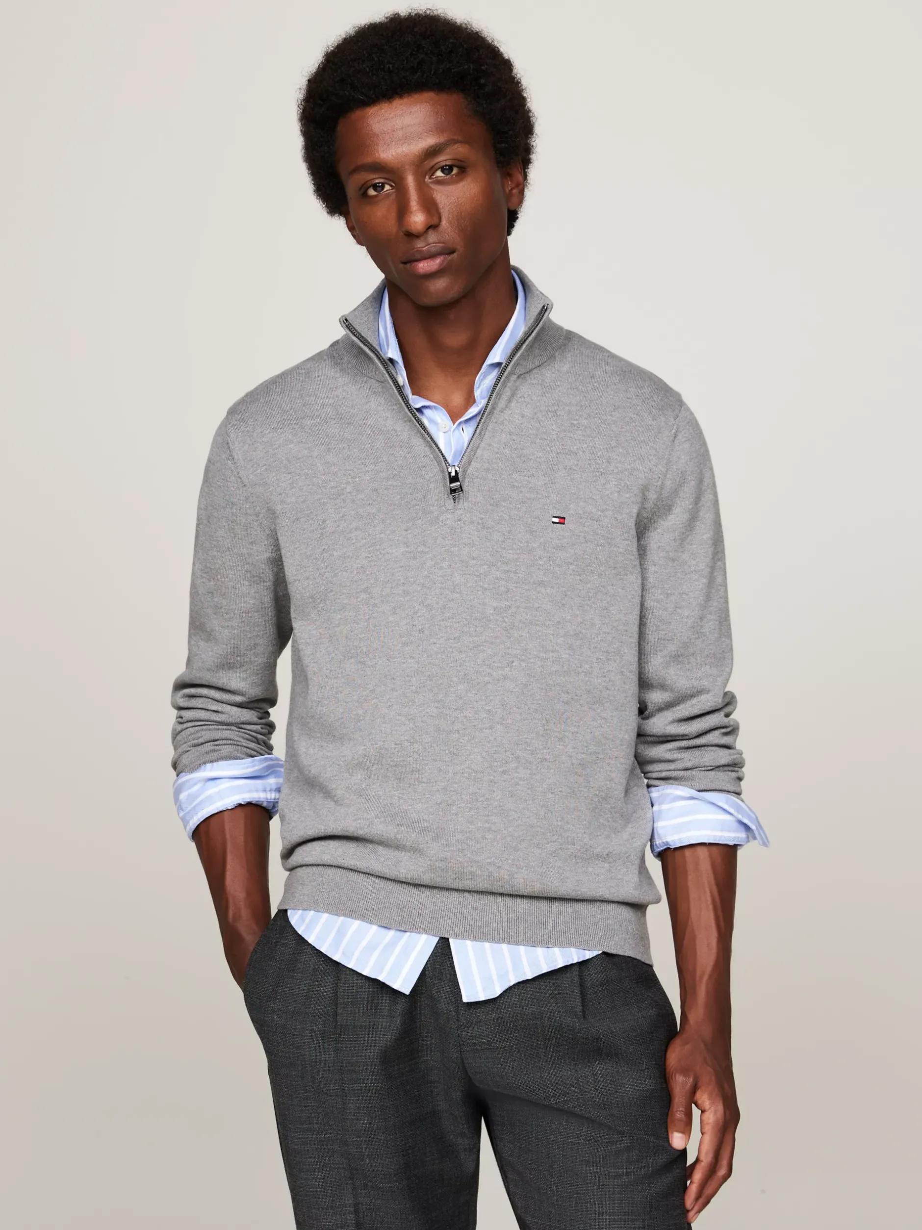 Sweter Z Zamkiem|Swetry*Tommy Hilfiger Sweter Z Półgolfem I Krótkim Zamkiem MEDIUM GREY HEATHER