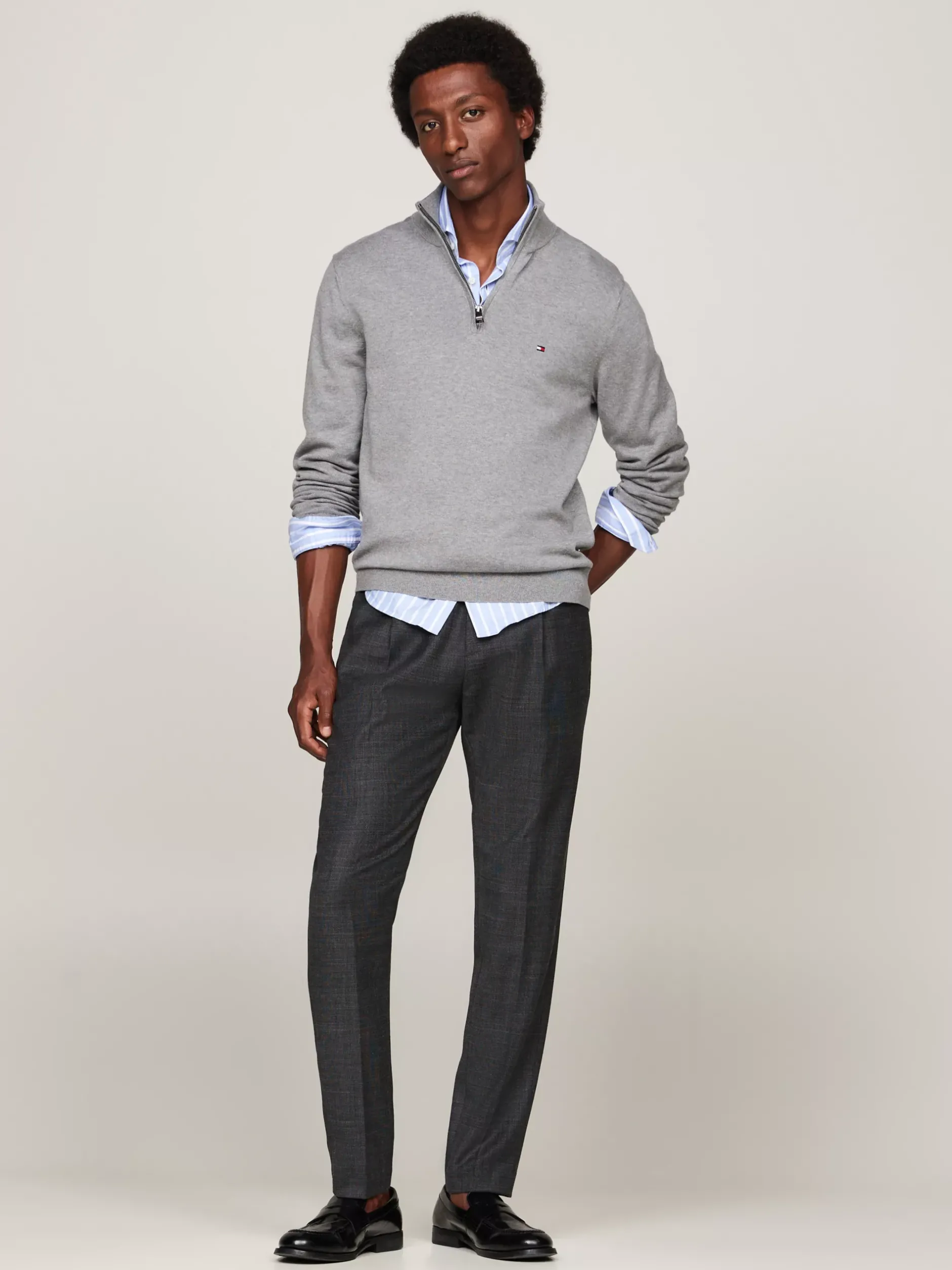 Sweter Z Zamkiem|Swetry*Tommy Hilfiger Sweter Z Półgolfem I Krótkim Zamkiem MEDIUM GREY HEATHER