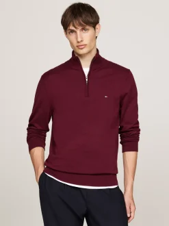 Sweter Z Zamkiem|Swetry*Tommy Hilfiger Sweter Z Półgolfem I Krótkim Zamkiem DEEP ROUGE