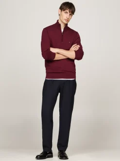 Sweter Z Zamkiem|Swetry*Tommy Hilfiger Sweter Z Półgolfem I Krótkim Zamkiem DEEP ROUGE