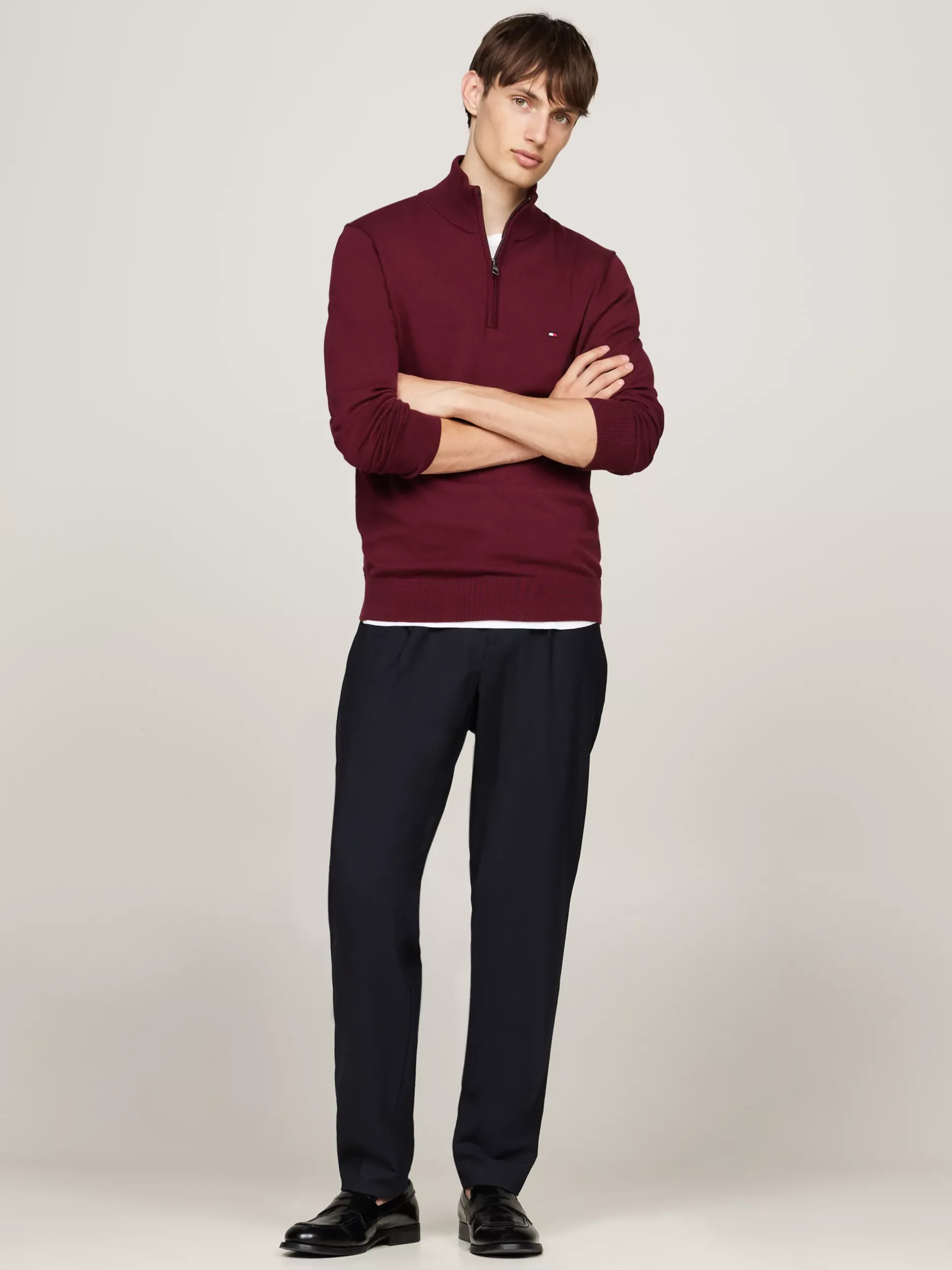 Sweter Z Zamkiem|Swetry*Tommy Hilfiger Sweter Z Półgolfem I Krótkim Zamkiem DEEP ROUGE