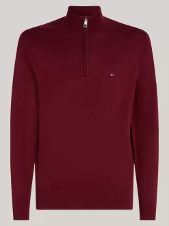 Sweter Z Zamkiem|Swetry*Tommy Hilfiger Sweter Z Półgolfem I Krótkim Zamkiem DEEP ROUGE
