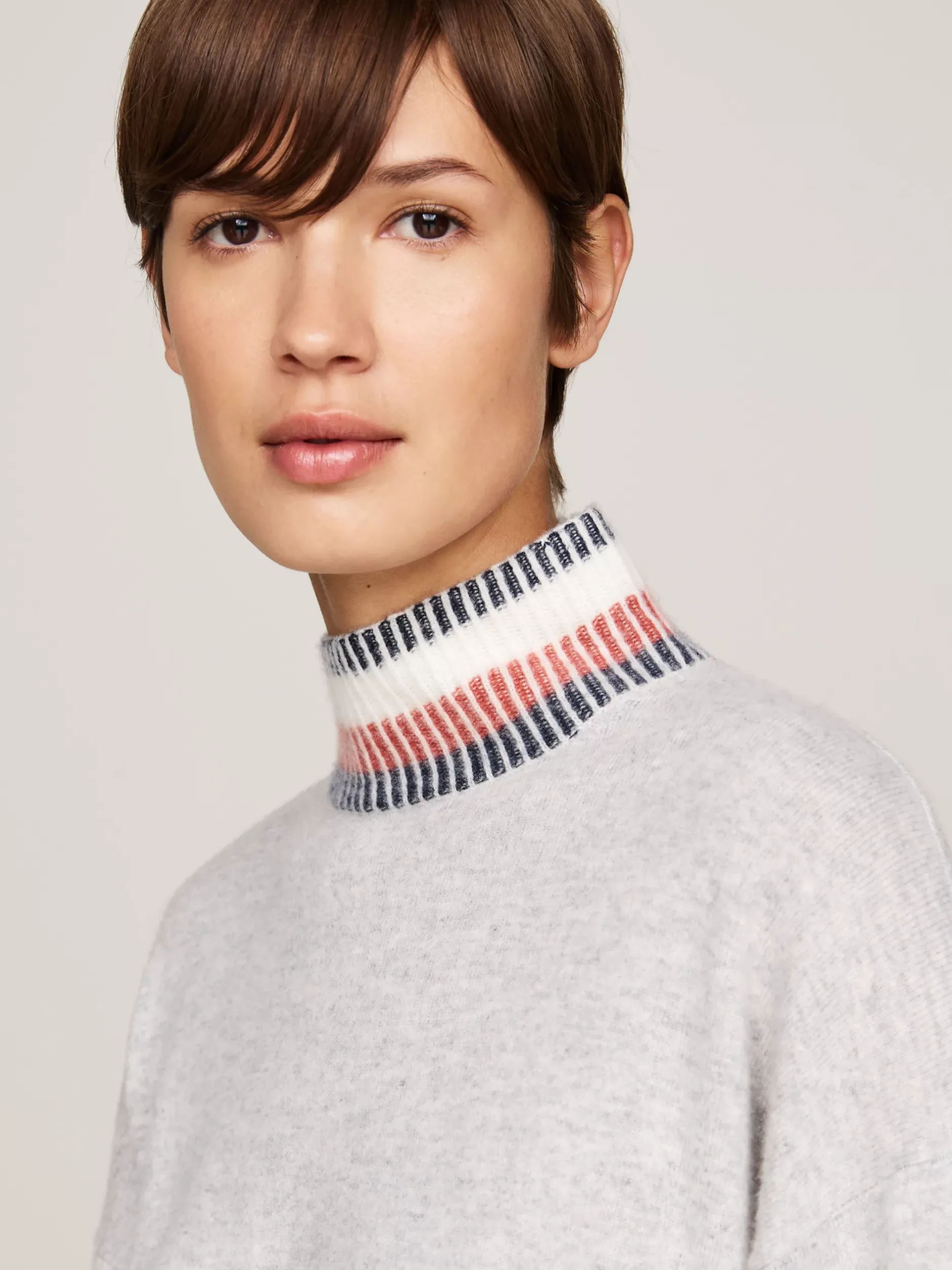 Swetry|Dzianina*Tommy Hilfiger Sweter Z Półgolfem Z Dodatkiem Kaszmiru LIGHT GREY HTR