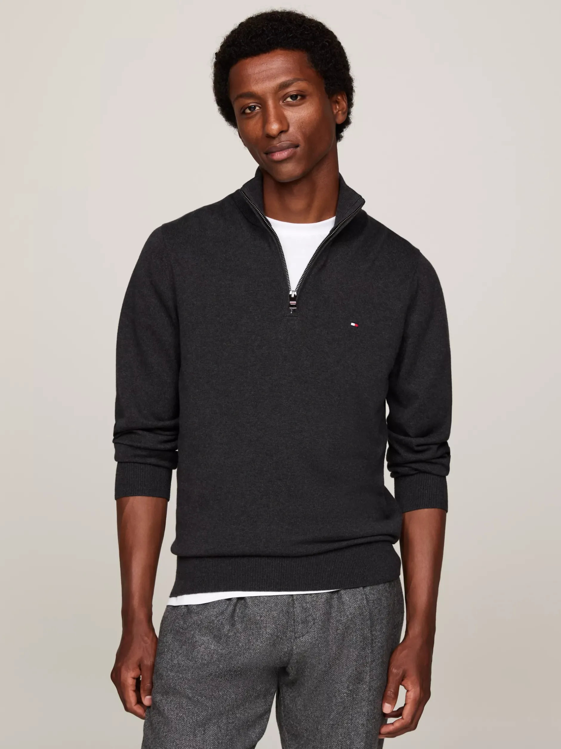 Sweter Z Zamkiem|Swetry*Tommy Hilfiger Sweter Z Półgolfem Z Domieszką Kaszmiru DARK GREY HEATHER