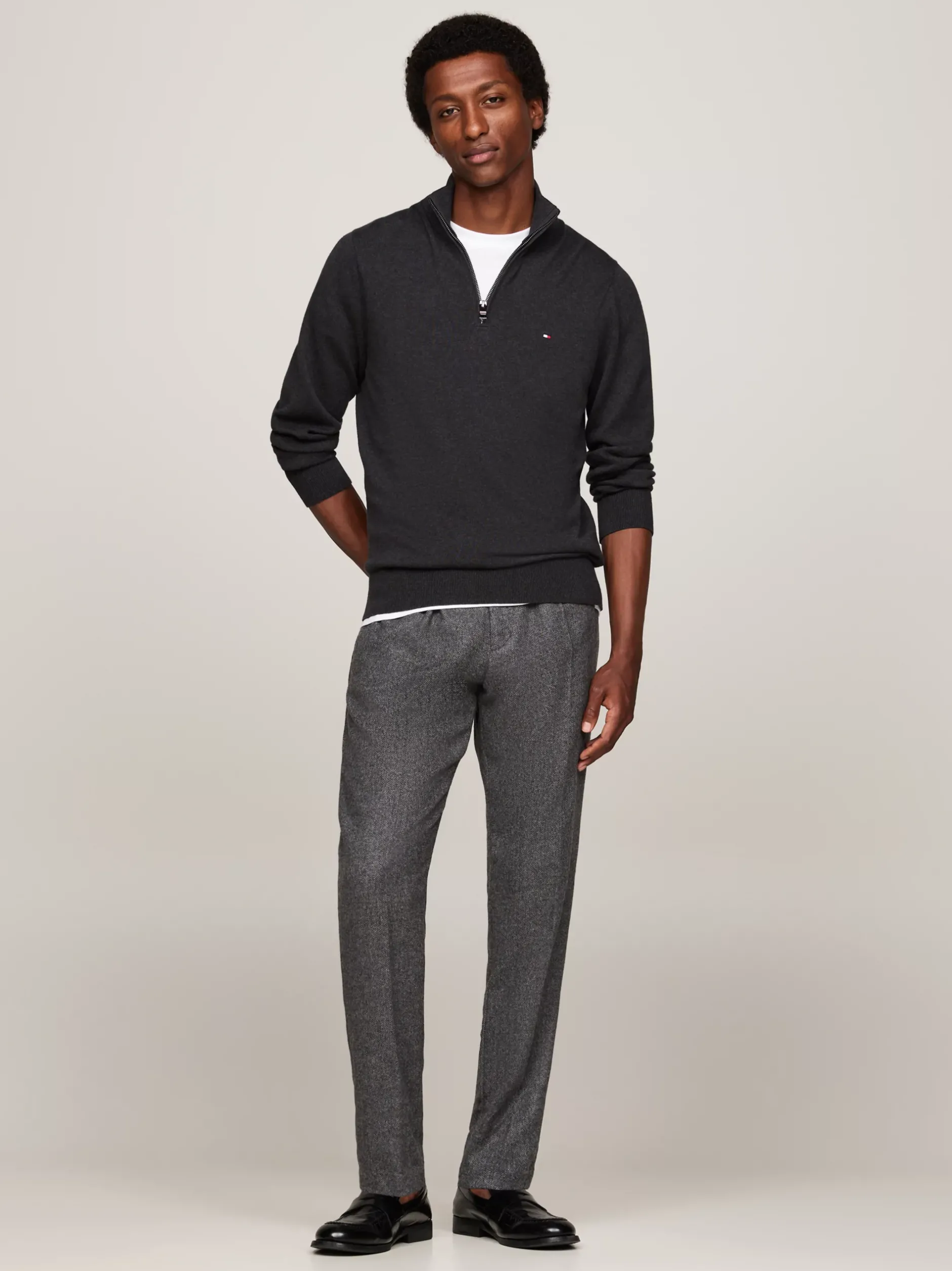 Sweter Z Zamkiem|Swetry*Tommy Hilfiger Sweter Z Półgolfem Z Domieszką Kaszmiru DARK GREY HEATHER