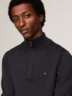 Sweter Z Zamkiem|Swetry*Tommy Hilfiger Sweter Z Półgolfem Z Domieszką Kaszmiru DARK GREY HEATHER
