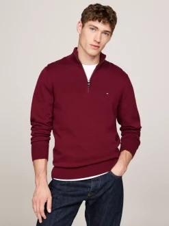 Sweter Z Zamkiem|Swetry*Tommy Hilfiger Sweter Z Półgolfem Z Domieszką Kaszmiru DEEP ROUGE