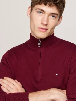 Sweter Z Zamkiem|Swetry*Tommy Hilfiger Sweter Z Półgolfem Z Domieszką Kaszmiru DEEP ROUGE