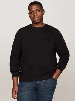 Swetry Z Okrągłym Dekoltem|Swetry*Tommy Hilfiger Sweter Z Teksturowanej Dzianiny Z Kolekcji Plus BLACK