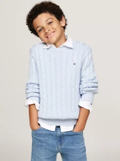 Dzianina*Tommy Hilfiger Sweter Z Warkoczowym Splotem BREEZY BLUE
