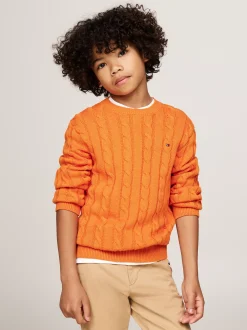 Dzianina*Tommy Hilfiger Sweter Z Warkoczowym Splotem ORANGE THUNDER