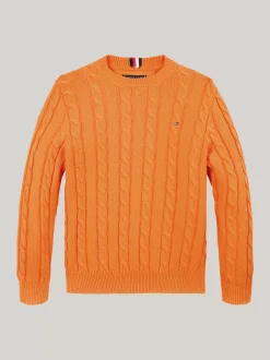 Dzianina*Tommy Hilfiger Sweter Z Warkoczowym Splotem ORANGE THUNDER