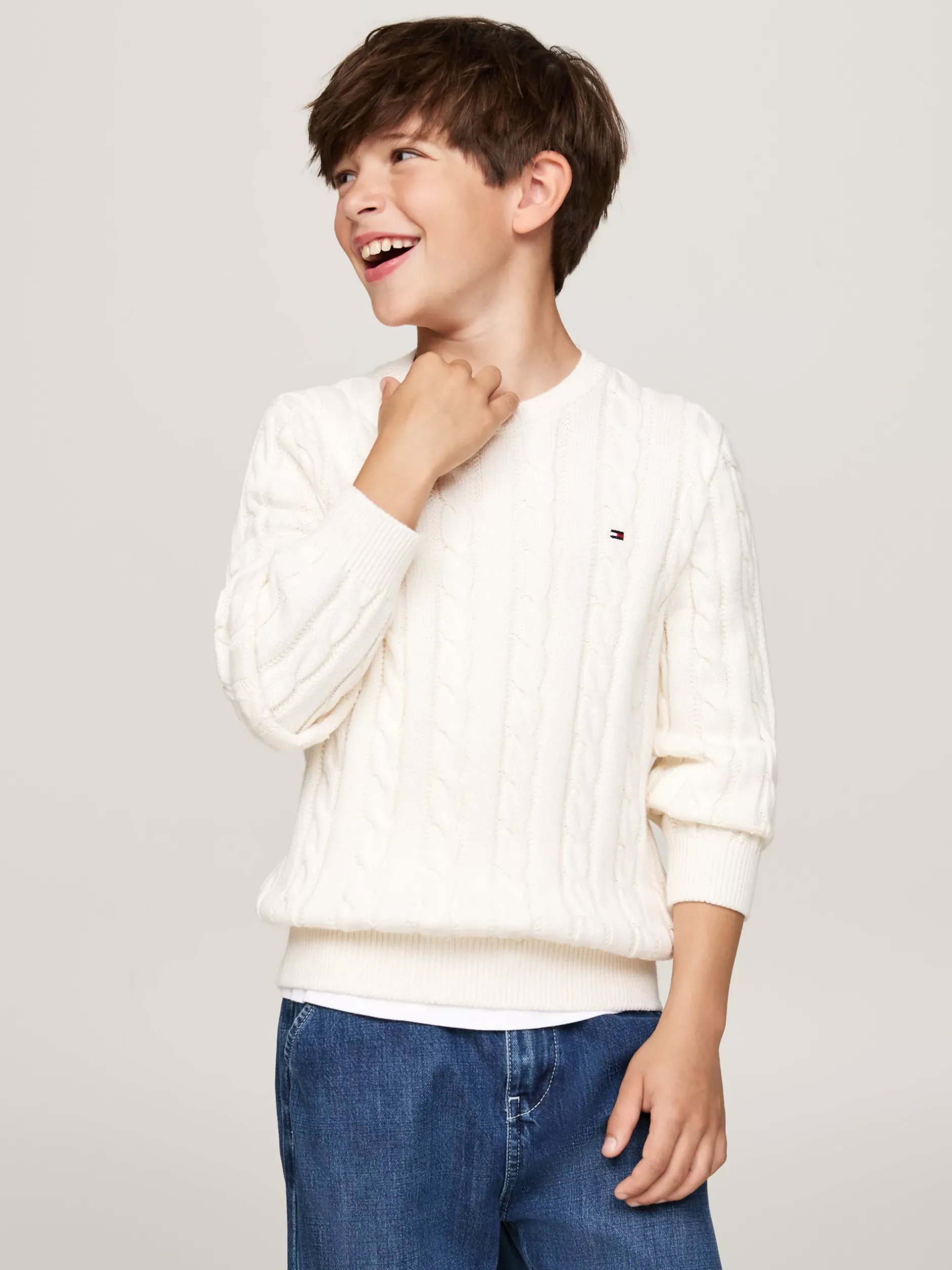 Dzianina*Tommy Hilfiger Sweter Z Warkoczowym Splotem IVORY PETAL