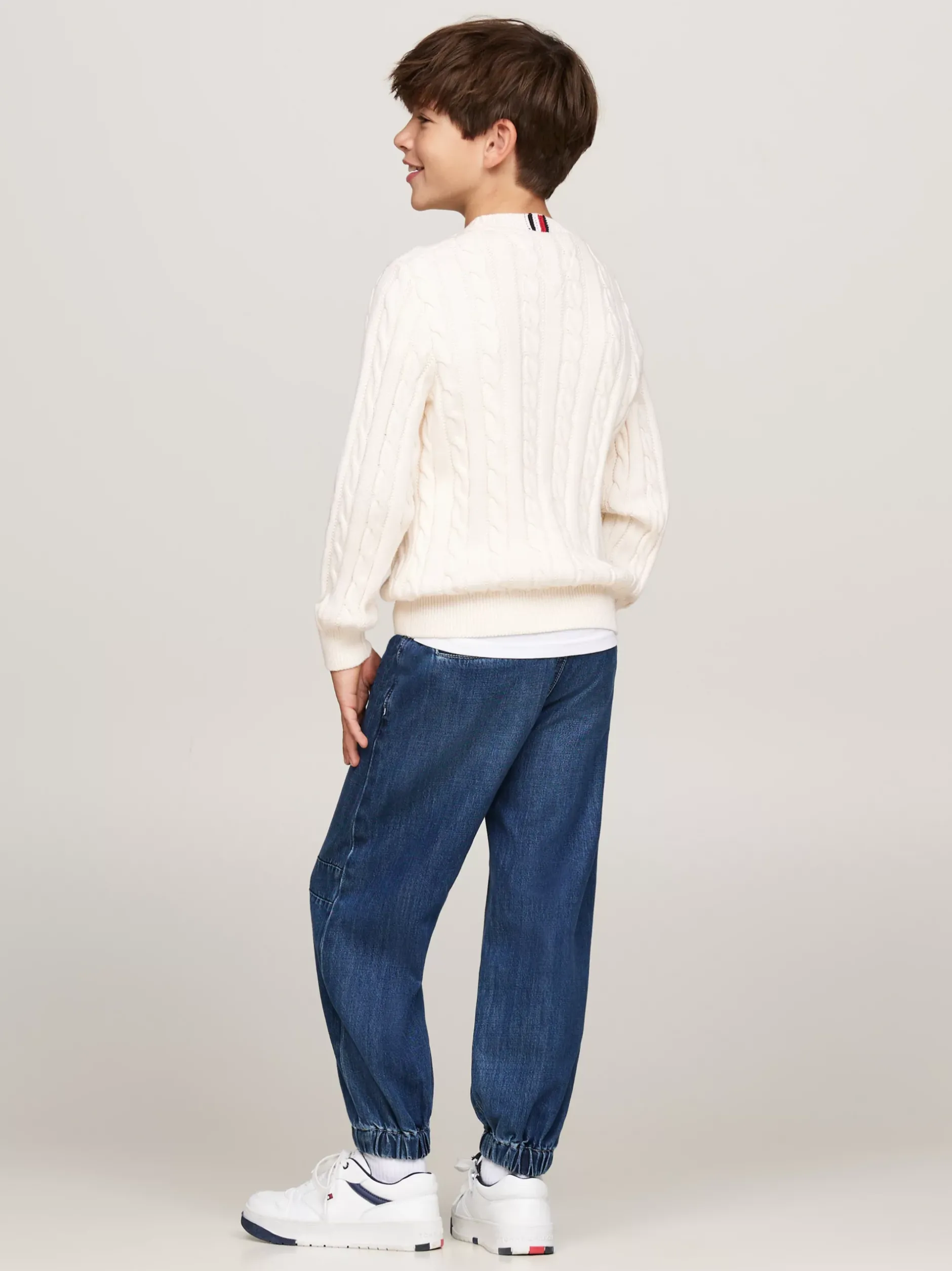 Dzianina*Tommy Hilfiger Sweter Z Warkoczowym Splotem IVORY PETAL