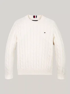 Dzianina*Tommy Hilfiger Sweter Z Warkoczowym Splotem IVORY PETAL
