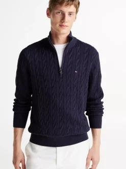 Sweter Z Zamkiem|Swetry*Tommy Hilfiger Sweter Z Warkoczowym Splotem DESERT SKY