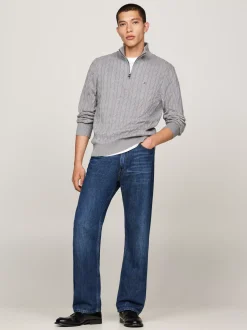 Sweter Z Zamkiem|Swetry*Tommy Hilfiger Sweter Z Warkoczowym Splotem MEDIUM GREY HEATHER