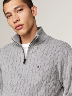 Sweter Z Zamkiem|Swetry*Tommy Hilfiger Sweter Z Warkoczowym Splotem MEDIUM GREY HEATHER