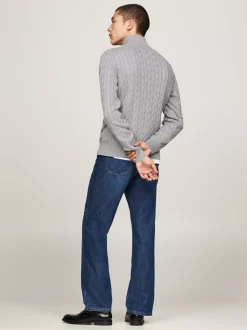 Sweter Z Zamkiem|Swetry*Tommy Hilfiger Sweter Z Warkoczowym Splotem MEDIUM GREY HEATHER