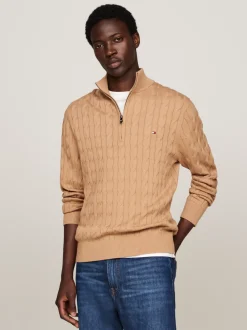 Sweter Z Zamkiem|Swetry*Tommy Hilfiger Sweter Z Warkoczowym Splotem SAFARI CANVAS