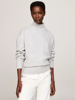 Swetry|Dzianina*Tommy Hilfiger Sweter Z Wełny Z Półgolfem LIGHT GREY MELANGE
