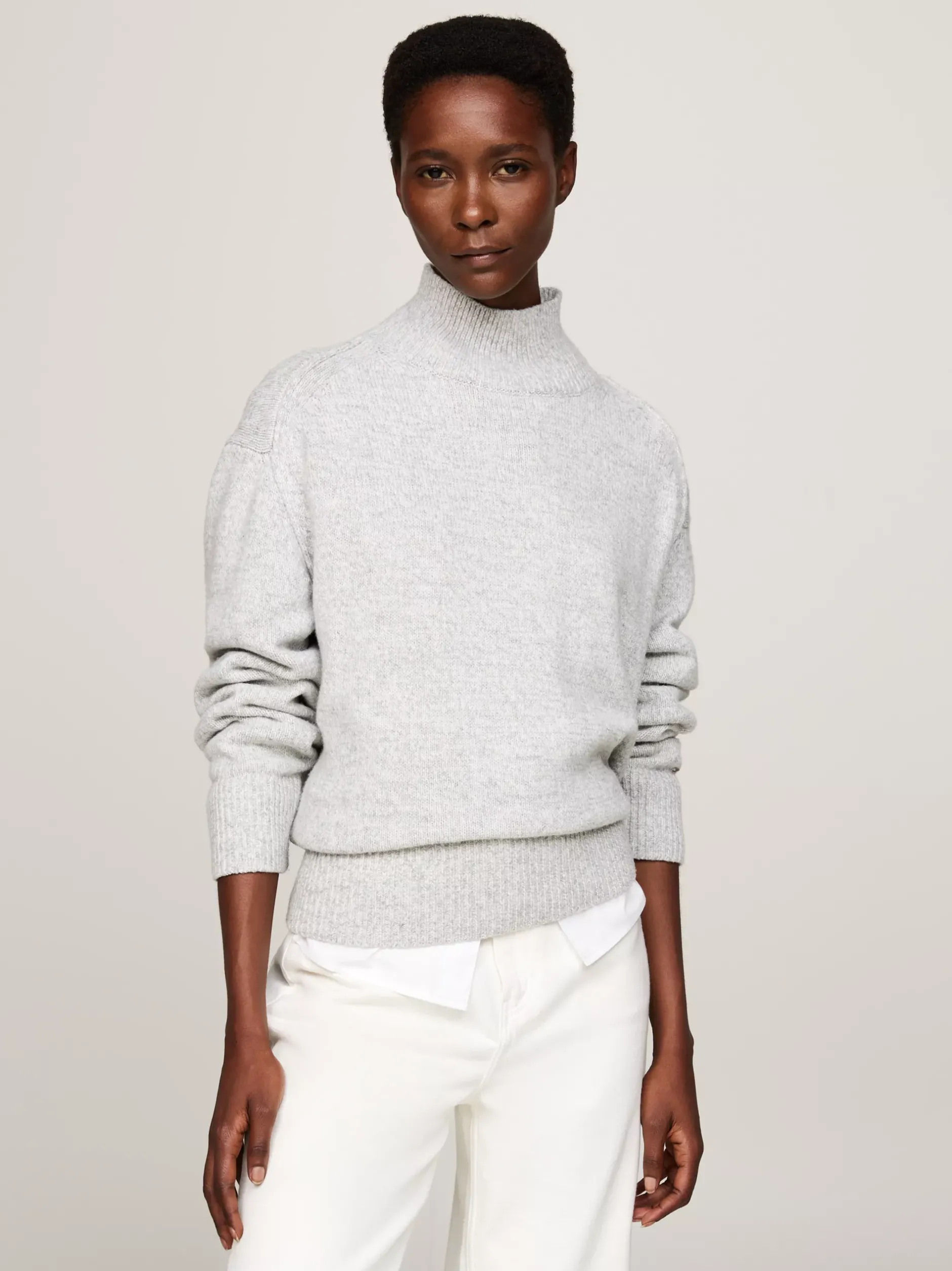 Swetry|Dzianina*Tommy Hilfiger Sweter Z Wełny Z Półgolfem LIGHT GREY MELANGE