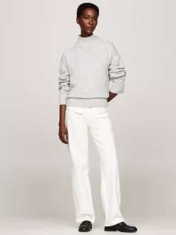 Swetry|Dzianina*Tommy Hilfiger Sweter Z Wełny Z Półgolfem LIGHT GREY MELANGE