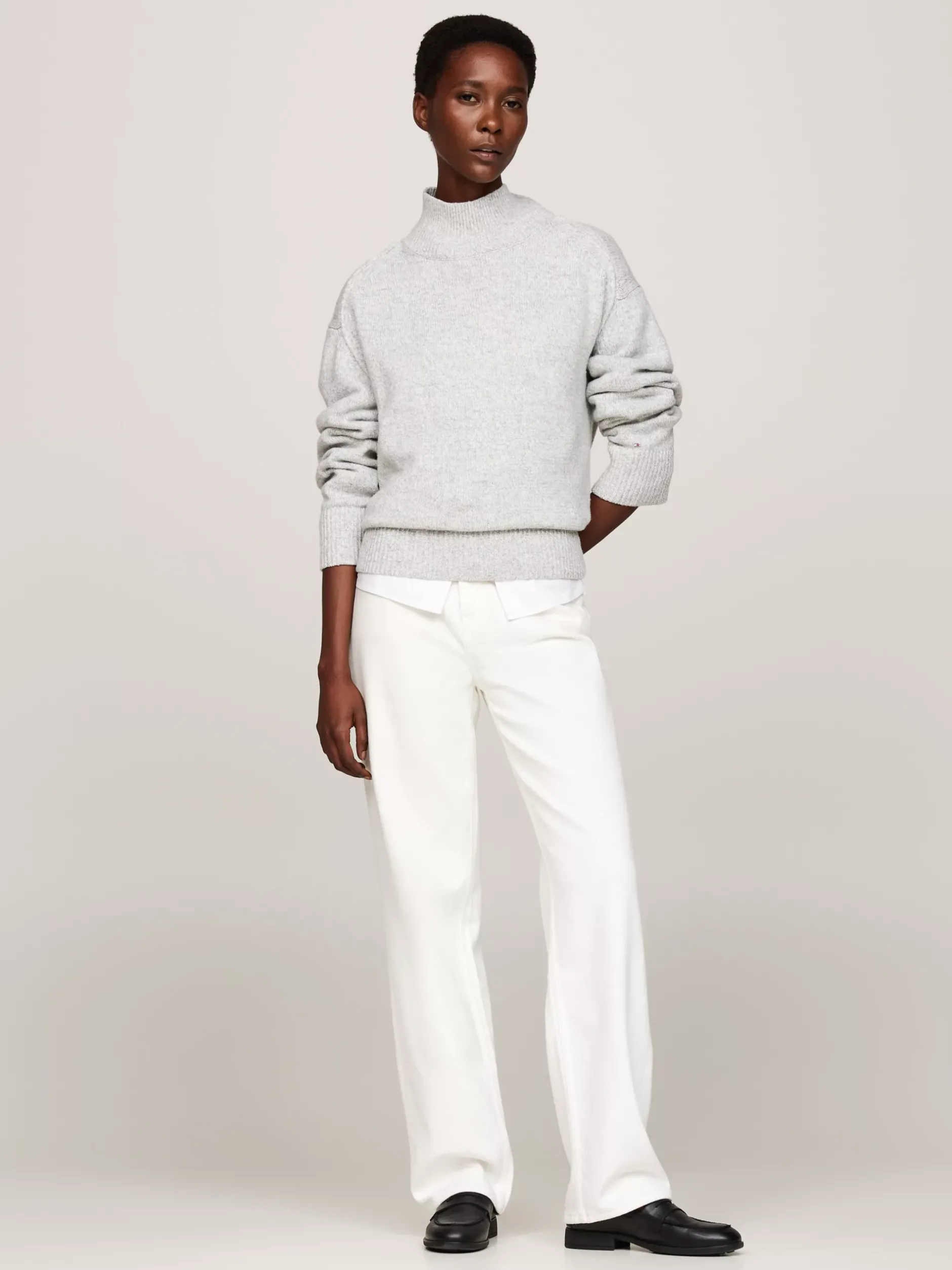 Swetry|Dzianina*Tommy Hilfiger Sweter Z Wełny Z Półgolfem LIGHT GREY MELANGE