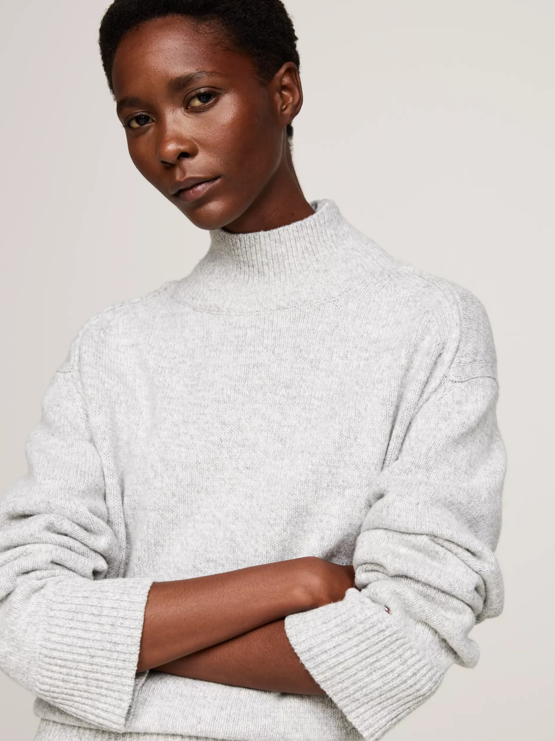 Swetry|Dzianina*Tommy Hilfiger Sweter Z Wełny Z Półgolfem LIGHT GREY MELANGE
