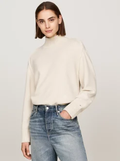 Swetry|Dzianina*Tommy Hilfiger Sweter Z Wełny Z Półgolfem CLASSIC BEIGE