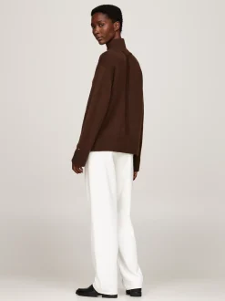 Swetry|Dzianina*Tommy Hilfiger Sweter Z Wełny Z Półgolfem LEGACY BROWN