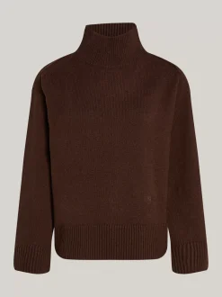 Swetry|Dzianina*Tommy Hilfiger Sweter Z Wełny Z Półgolfem LEGACY BROWN