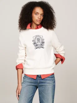 Swetry Z Okrągłym Dekoltem|Swetry*Tommy Hilfiger Sweter Z Wyhaftowanym Monogramem TH IVORY PETAL
