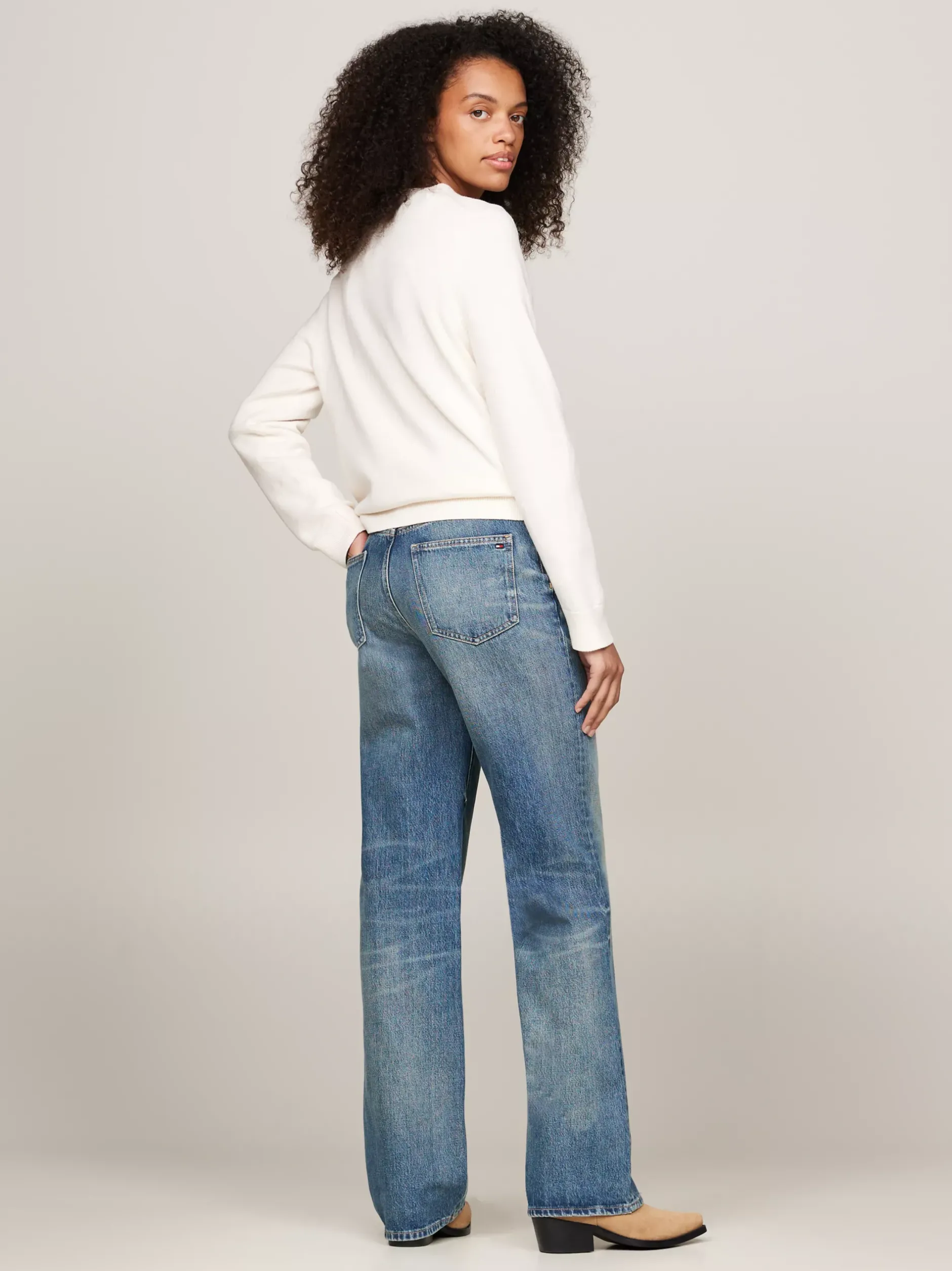 Swetry Z Okrągłym Dekoltem|Swetry*Tommy Hilfiger Sweter Z Wyhaftowanym Monogramem TH IVORY PETAL