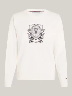 Swetry Z Okrągłym Dekoltem|Swetry*Tommy Hilfiger Sweter Z Wyhaftowanym Monogramem TH IVORY PETAL
