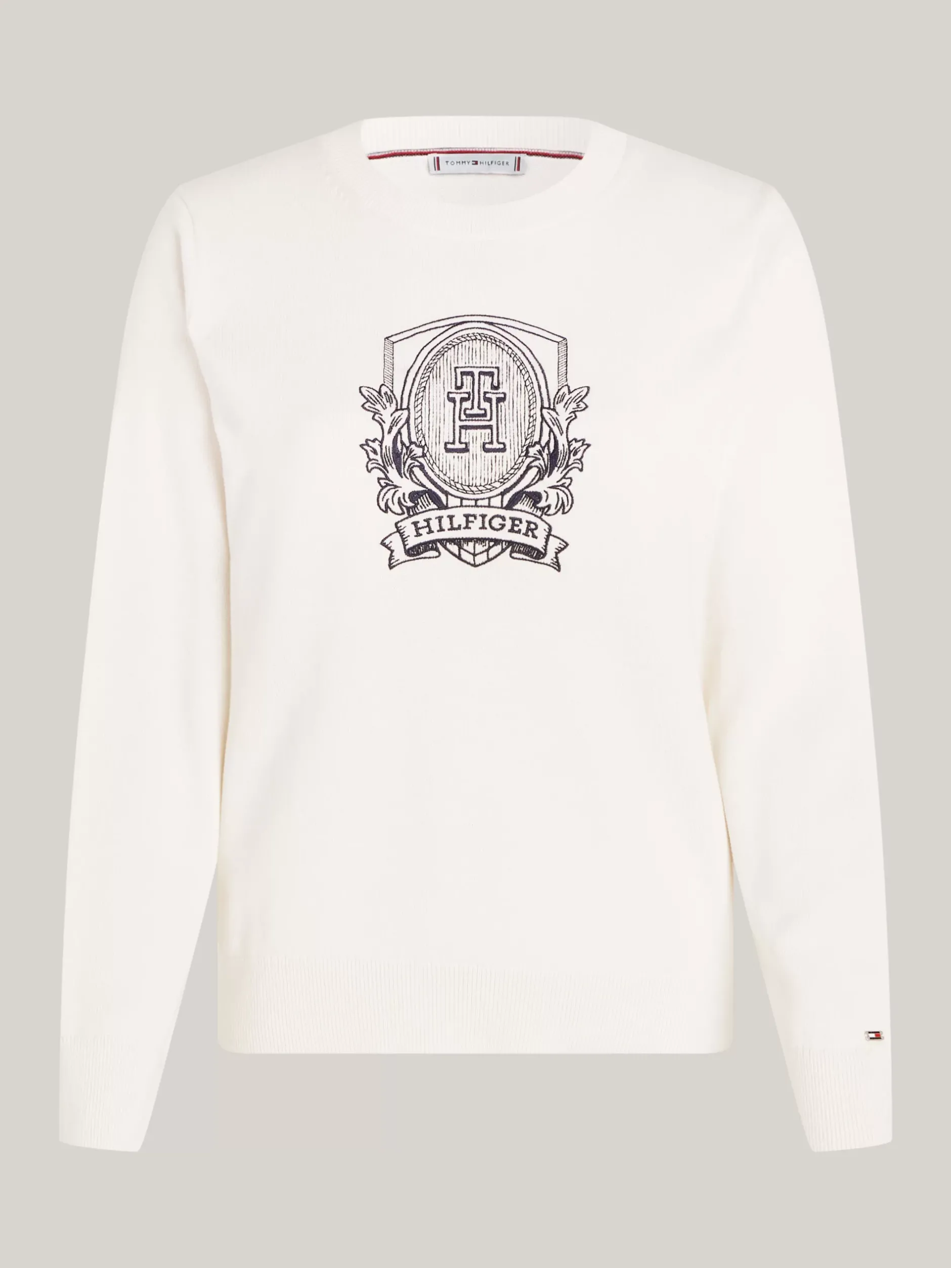Swetry Z Okrągłym Dekoltem|Swetry*Tommy Hilfiger Sweter Z Wyhaftowanym Monogramem TH IVORY PETAL